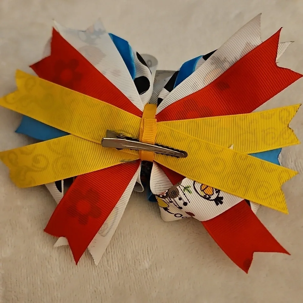 Vtg HANDMADE Large Colorful Angry Bird Cartoon Character Hair Bow Clip